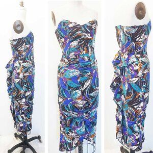 Contempo Casuals Womens Vintage 80s does 50s Hawaiian Bombshell Dress Strapless